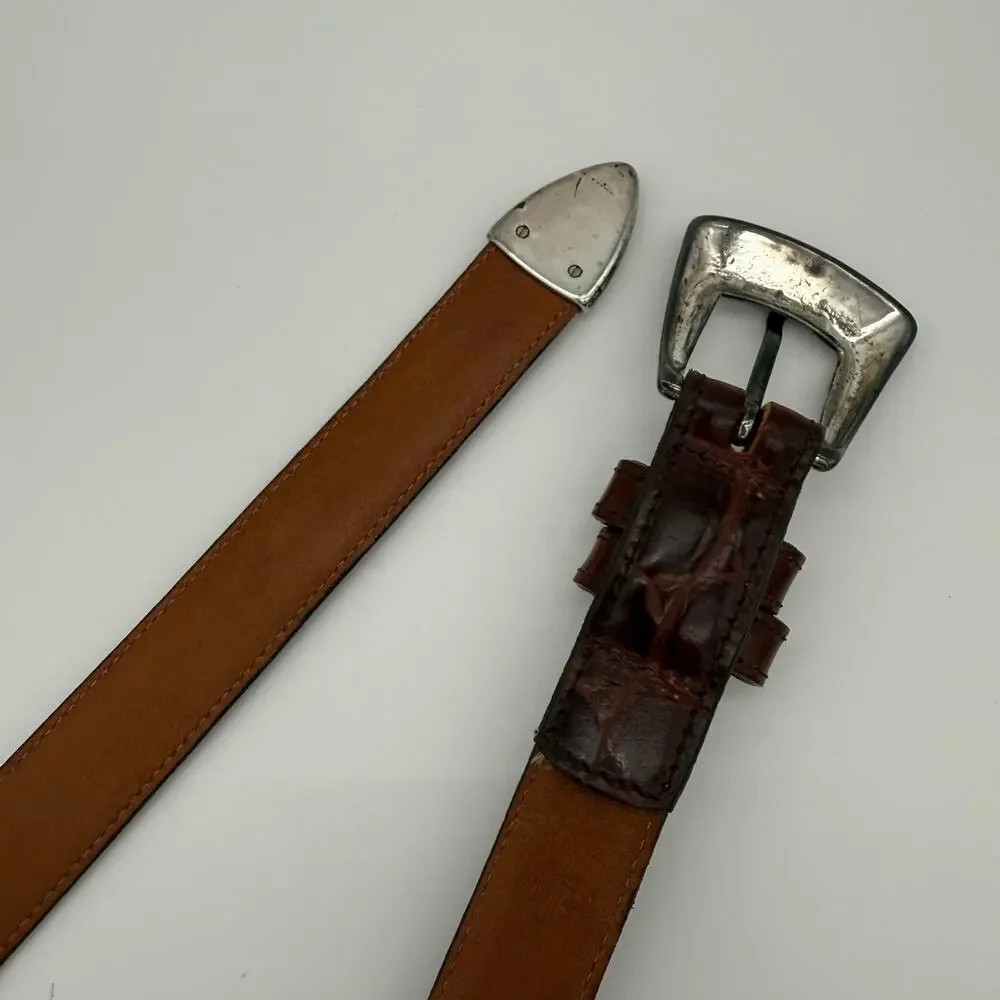 Vintage Joan & David Calfskin Brown Leather Belt Croc Embossed 90s Minimal